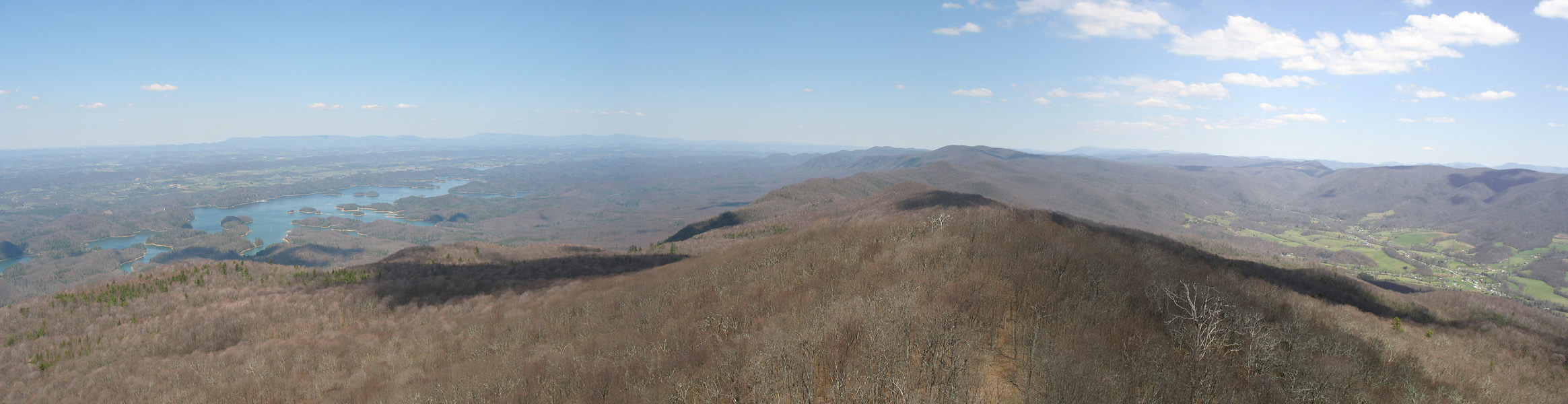 Panoramic view looking northeast along spine of Holston Mountain from Holston High Knob. South Holston Lake is on the left and the Stony Creek Community is on the right side. 