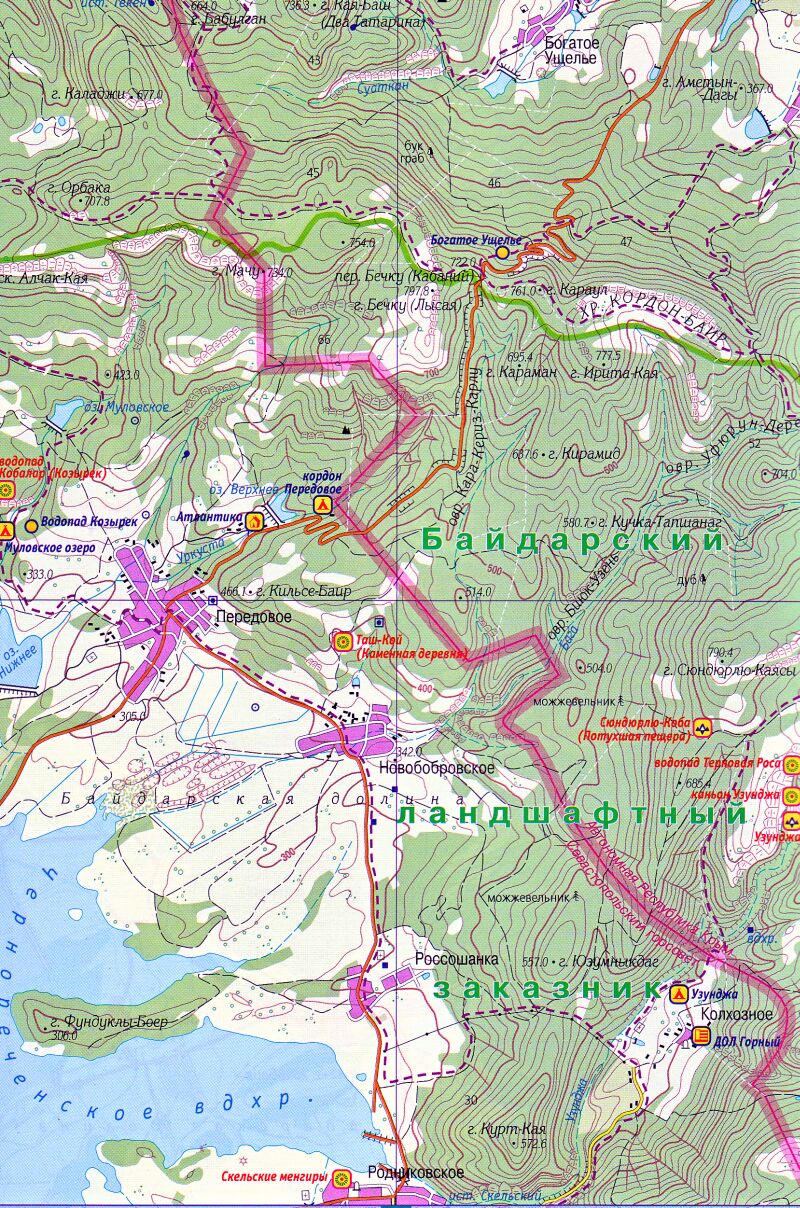 Горный Крым. Атлас туриста. Масштаб 1:50000 / На карте: Чернореченское водохранилище, Байдарская долина