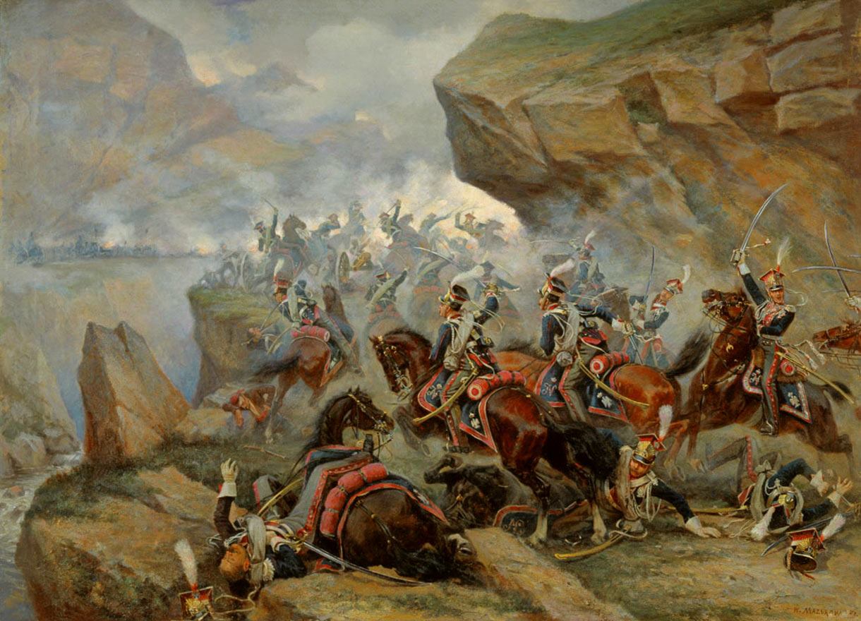 Виктор Викентьевич Мазуровский. Атака гвардейских польских улан Наполеона на испанские батареи в битве при Сомосьерре, 30.11.1808.