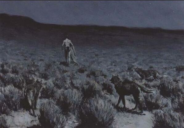  .    ,     (The Wolves Sniffed Along on the Trail, but Came No Closer).  1900
