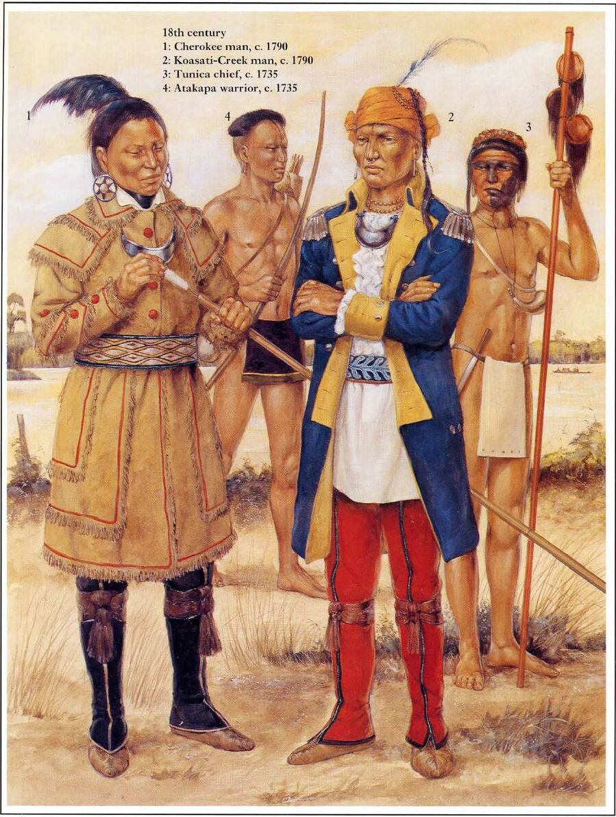 Ричард Хук. Индейские воины юго-востока Северной-Америки, XVIII век: чероки, коасати, туника и атакапа. 