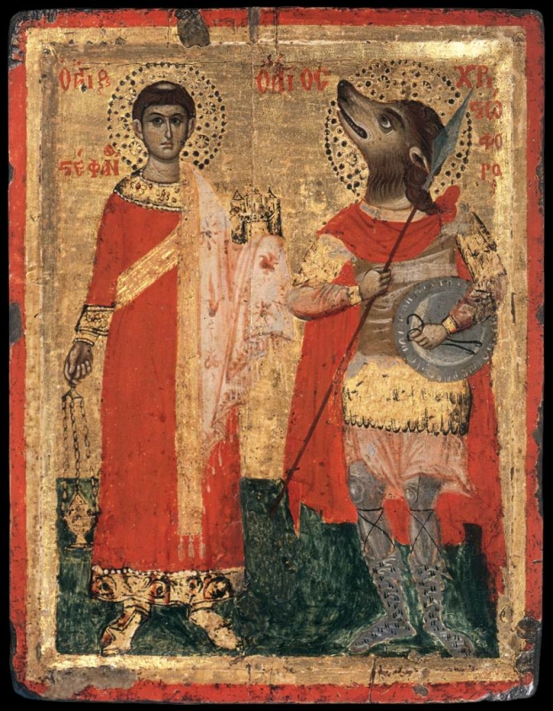 Греческая икона святых Стефана и Христофора.18 век 