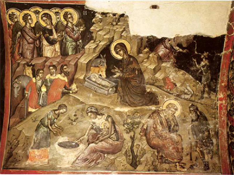 Рождество Христово. Фреска кисти Феофана Критского в церкви святого Николая на острове Крит