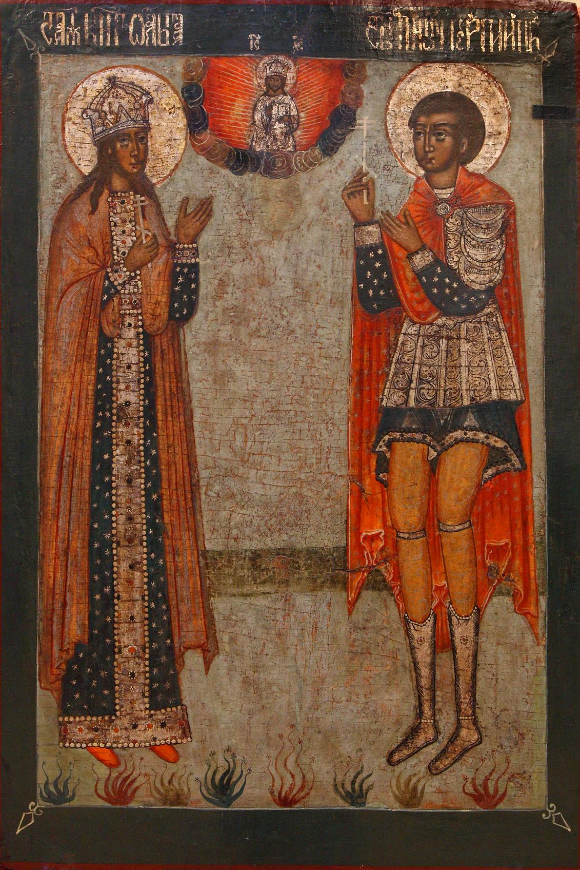 Икона святых Ольги и Георгия. Центральная Россия. 18 век