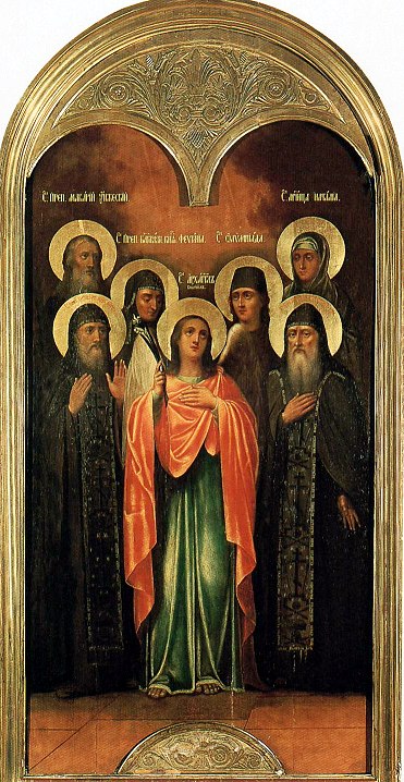 Архангел Гавриил c избранными святыми. Икона второй половины XIX века.