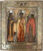 Русская икона преподобного, святителя и мученицы со Спасом Нерукотворным. 