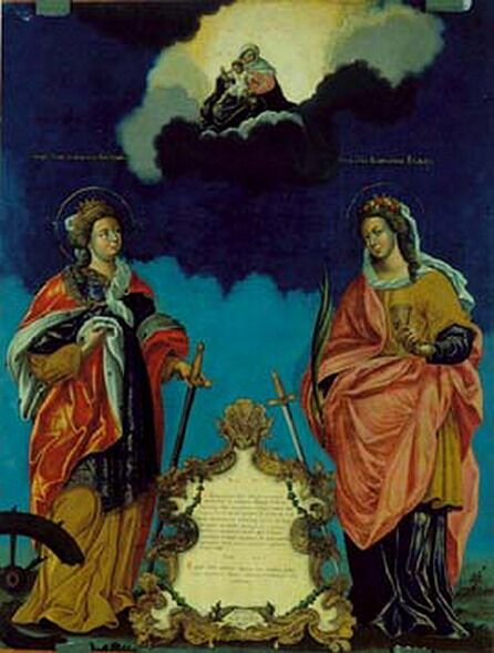 Икона святых Екатерины и Варвары из Владимирской церкви Иркутска. Сибирское письмо. 1764