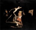 Джозеф Райт из Дерби. Три человека рассматривающие Гладиатора при свечах. 1765. Частное собрание (Великобритания) 