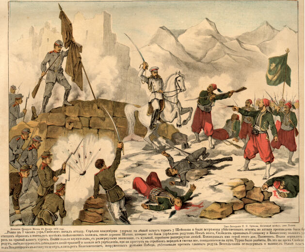 Скобелев в бою под Шейновым. Лубок. 19 век 