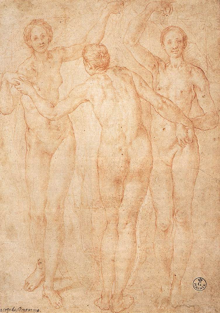 Якопо Понтормо. Рисунок трёх граций. Около 1535. Уффици