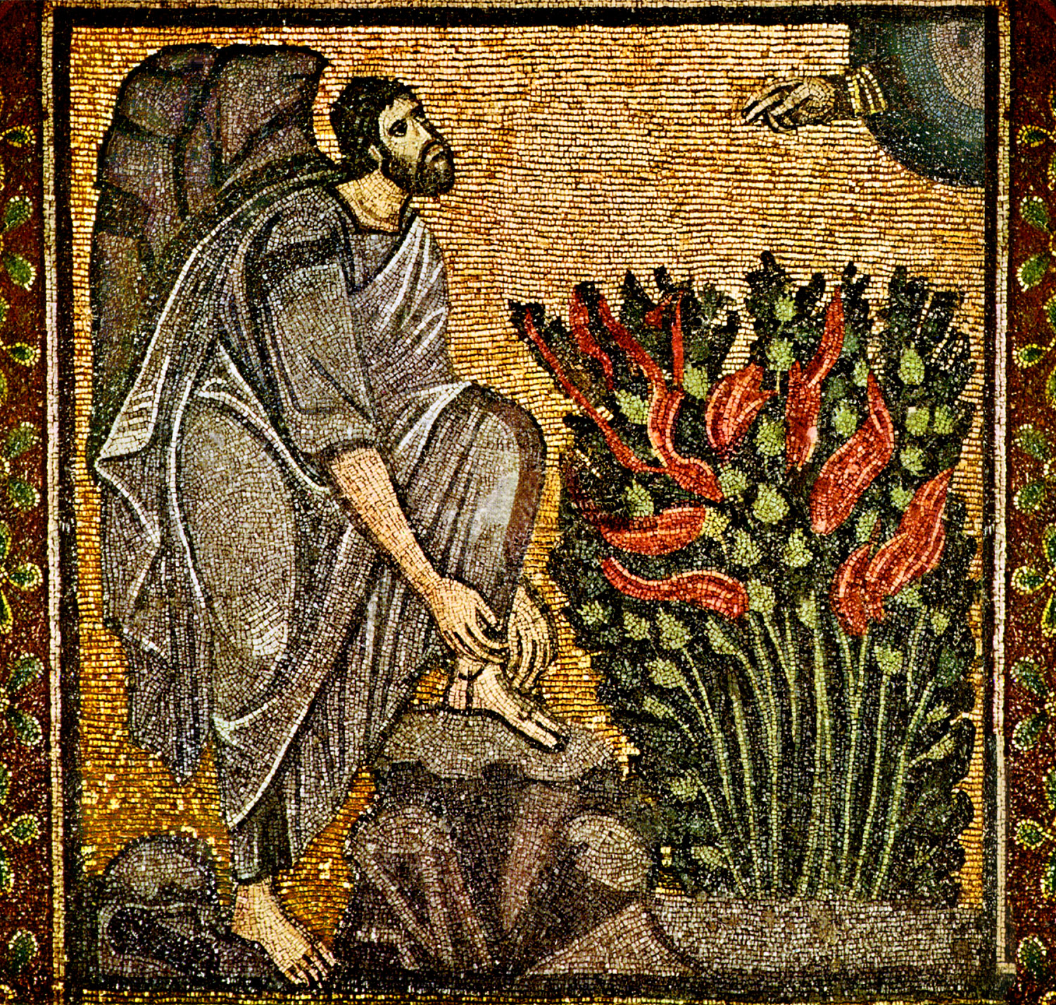 Моисей перед Неопалимой Купиной. Византийская мозаика из монастыря святой Екатерины на Синае. 6 век