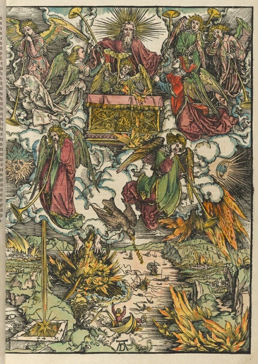 Альбрехт Дюрер. "Апокалипсис". Снятие седьмой печати. 1498. Раскрашенная гравюра. 