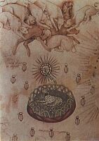 Джованнино де Грасси. Леопард, собаки и кабан. Рисунок. Около. 1380-1390. Бергамо, городская библиотека 