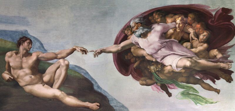 Микеланджело. Сотворение Адама. Фреска Сикстинской капеллы 
