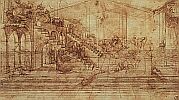 Леонардо да Винчи. Рисунок перспективы к картине Поклонение волхвов 