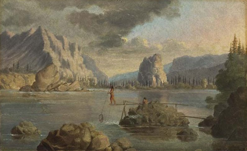  . Below the Cascades, Columbia River with Indians Fishing. 1846