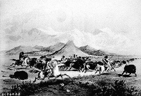 Джон Микс Стэнли. Охота черноногих индейцев на бизонов, Three Buttes, Монтана. 1853-1855. American Indian Select List № 87