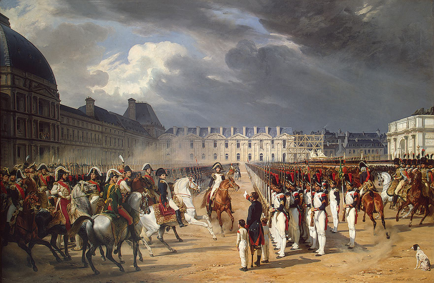 Инвалид, подающий прошение Наполеону на параде гвардии перед дворцом Тюильри в Париже
