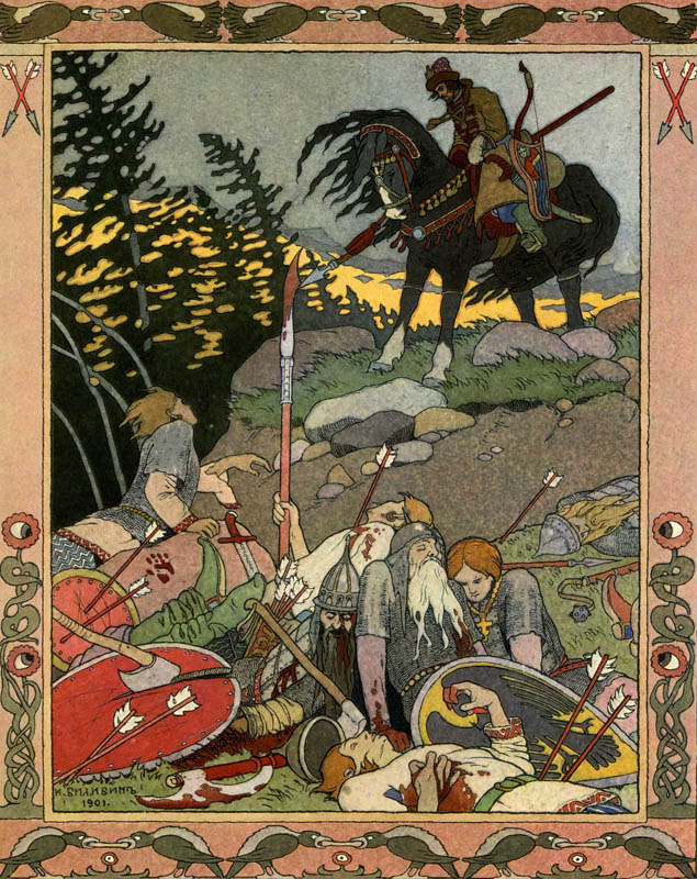 Ivan Yakovlevich Bilibin. Ivan Tugarin at the field of battle (poboishche). From "Marya Morevna" tale. 1901