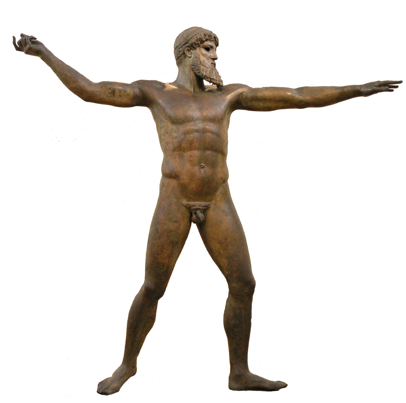 Статуя Зевса (или Посейдона?), найденная у мыса Артемисион. Бронза. Высота 2,09 метра. Ширина 2.10 метра. 460-450 гг. до н. э. Афины, Национальный археологический музей.