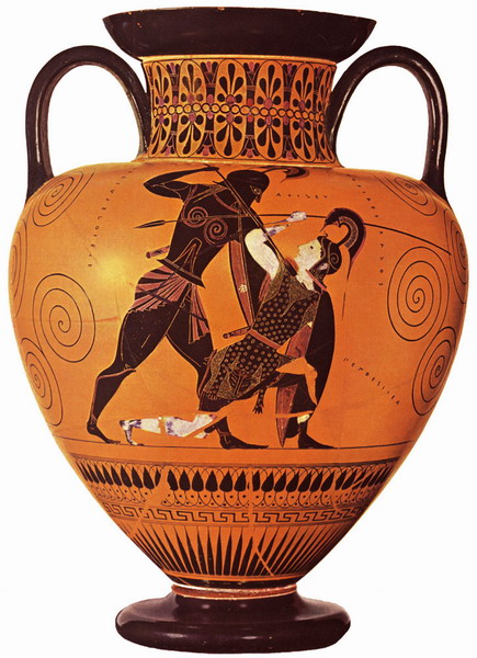Эксекий. Амфора из Вульчи. Ахилл и Пентесилея. Около 530-525 гг. до н. э. Лондон, Британский музей. 