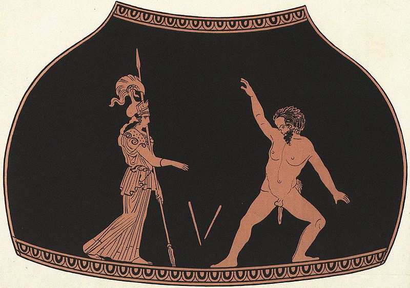 Изображение скульптурной группы Мирона "Афина и Марсий" на аттической ойнохое. Staatlichen Museen