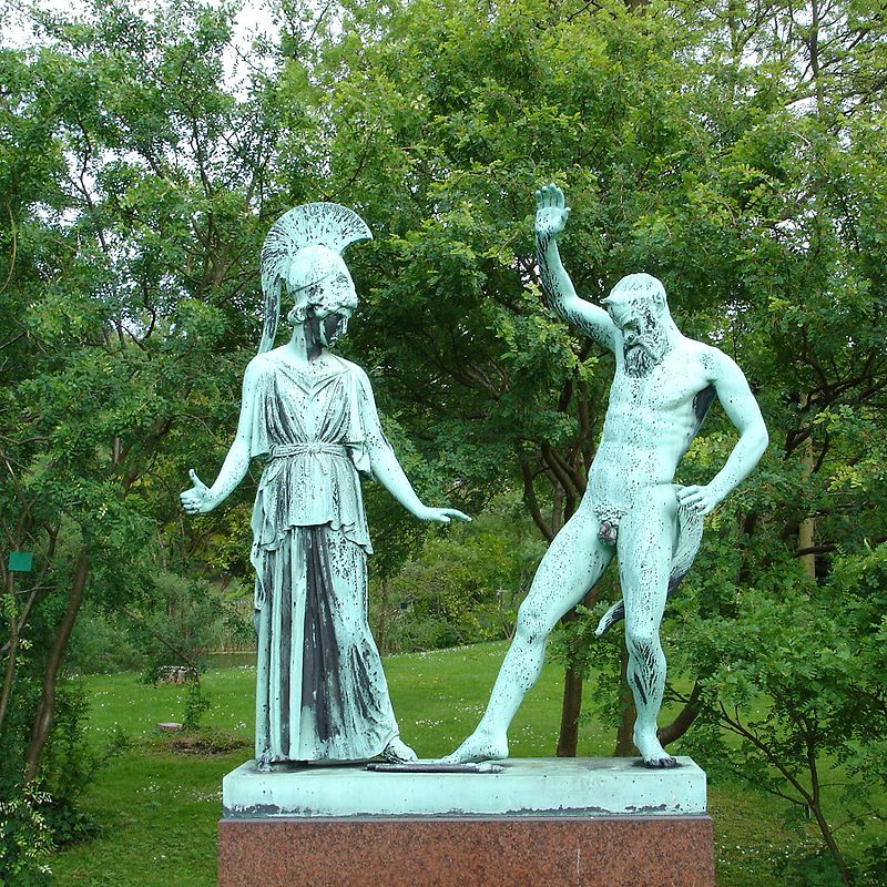 "Афина и Марсий". Вариант реконструкции в бронзе. Копенгаген, Ботанический сад 