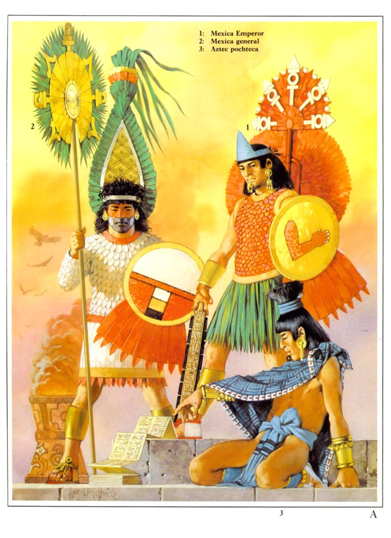 Император ацтеков, ацтекский генерал и почтовый гонец ацтеков. 