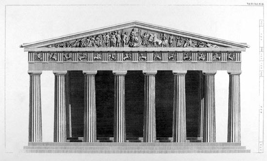 Джеймс Стюарт. Реконструкция западного фасада Парфенона. "The Antiquity of Athens", Лондон, 1762 