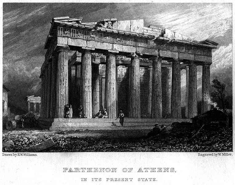Парфенон в Афинах. Гравюра В. Миллера по рисунку Х.В. Вилльямса. 1829