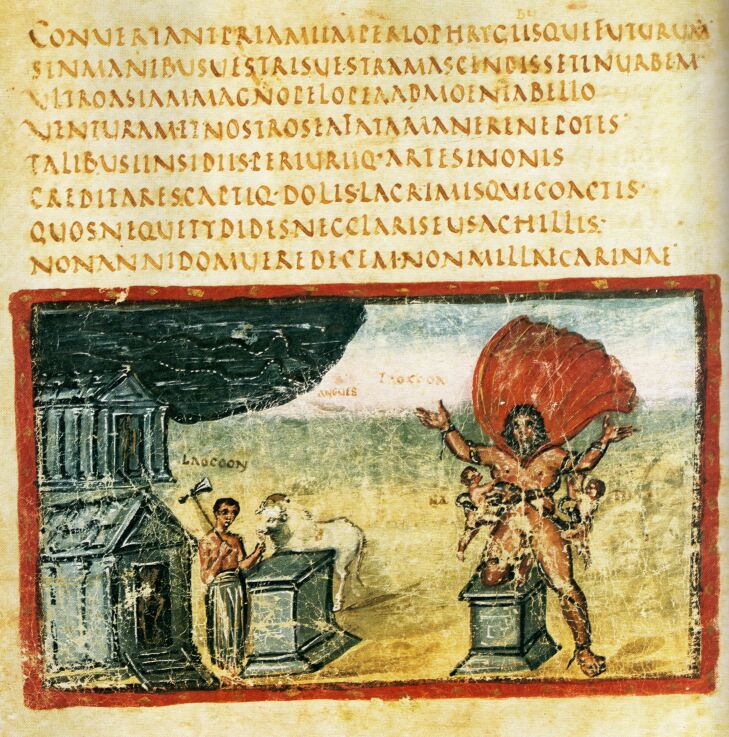 Смерть Лаокоона и его сыновей. Иллюстрация к Энеиде. (Vatican, Biblioteca Apostolica, Cod. Vat. lat. 3225) 
