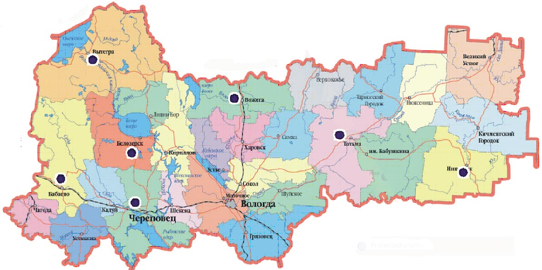 Административная карта Вологодской области 