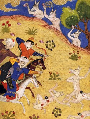 Битва Искандара с псоглавцами. Персидская (гератская ?) миниатюра 