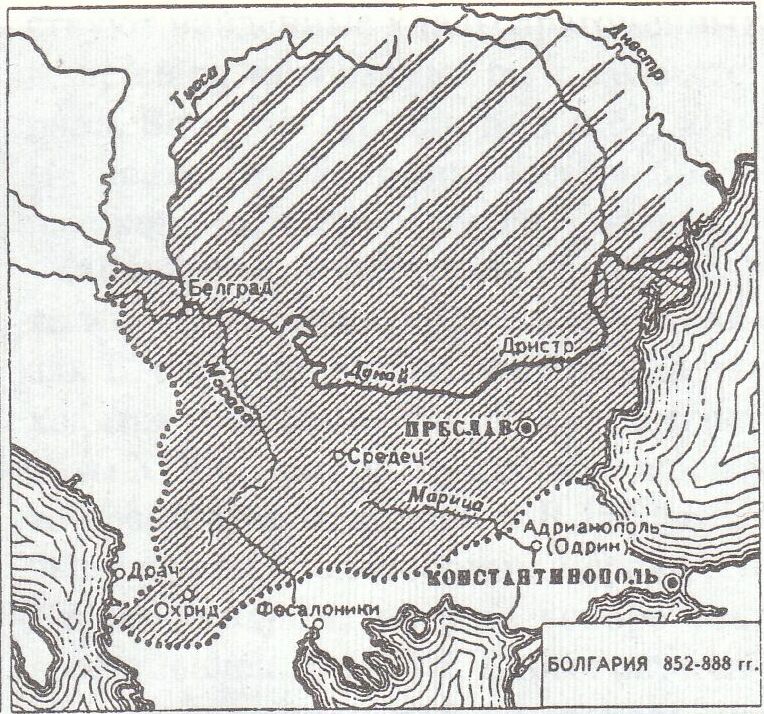 Карта Болгарии в 852-888 годах