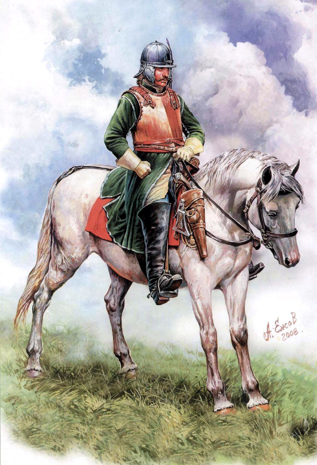 Александр Ежов. Офицер первых русских драгунских полков (которым в отличие от рядовых драгун было предписано носить шлемы и кирасы). 2008 