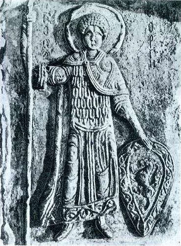 Святой Георгий. Рельеф на портале Георгиевского собора в Юрьеве-Польском. 1234. 