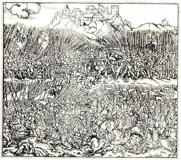 Грюнвальдская битва. Гравюра 16 в. из "Хроники всего света" Мартина Бельского. 