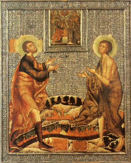 Икона Моление святых Прокопия и Иоанна Устюжских иконе Благовещения. Великий Устюг. 1649 - 1653 годы.