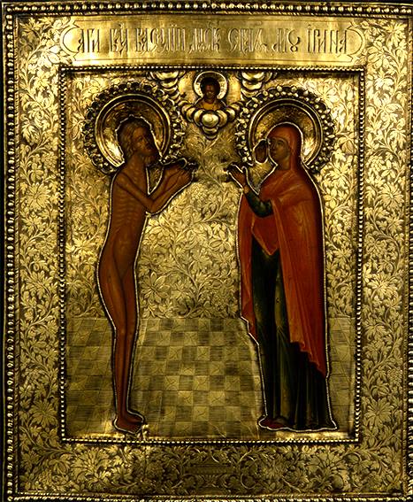 Икона святых Василия Блаженного и Ирины и Покровского собора на Красной площади 