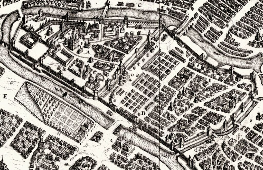 Московский Кремль и Китай-Город на карте Москвы 1646 (?) года 