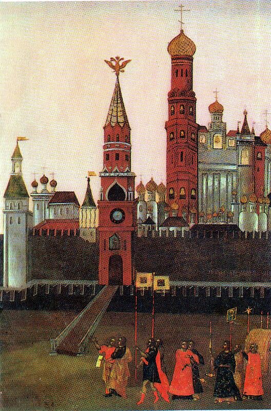 Красная площадь и Московский Кремль на иконе святого Максима Блаженного. 17 век. ГТГ 