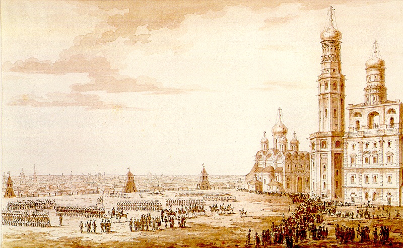 Russian strongholds. M.N. Vorobyev. Parade at Ivanovskaya Square in Moscow Kremlin. 1817 