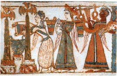Изображения лабрисов на восточной стороне Саркофага из Агиа-Триады. Крит, Гераклеон, музей. 