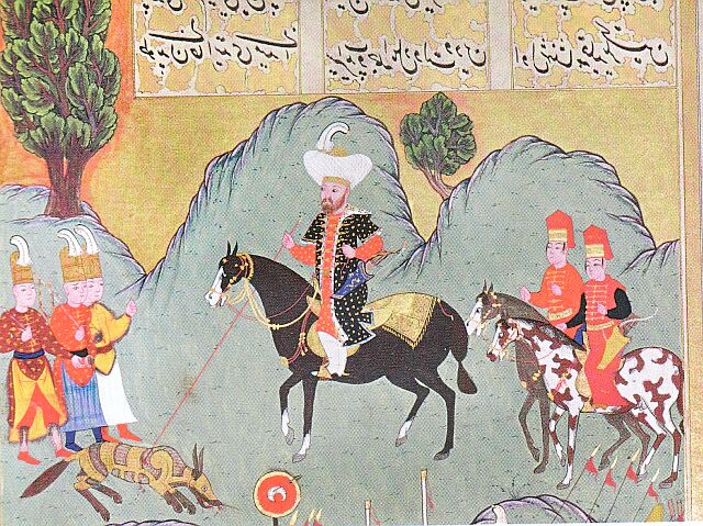 Мурад I на охоте на волков. "Хюнер-наме", турецкая школа, 1588 г., Музей дворца Топканы, Стамбул 