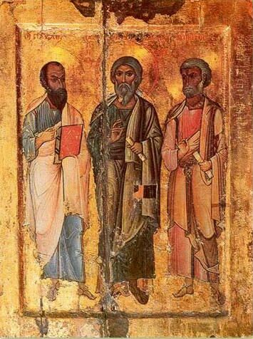 Икона святых апостолов Павла, Андрея и Петра. XIII-XIV вв. Монастырь святой Екатерины на Синае 