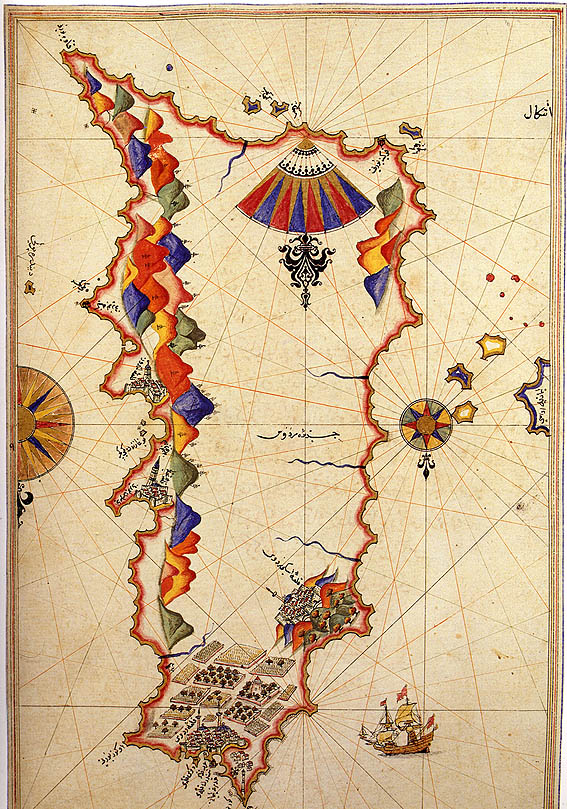 Карта острова Родос из морского атласа Пири Реиса. 