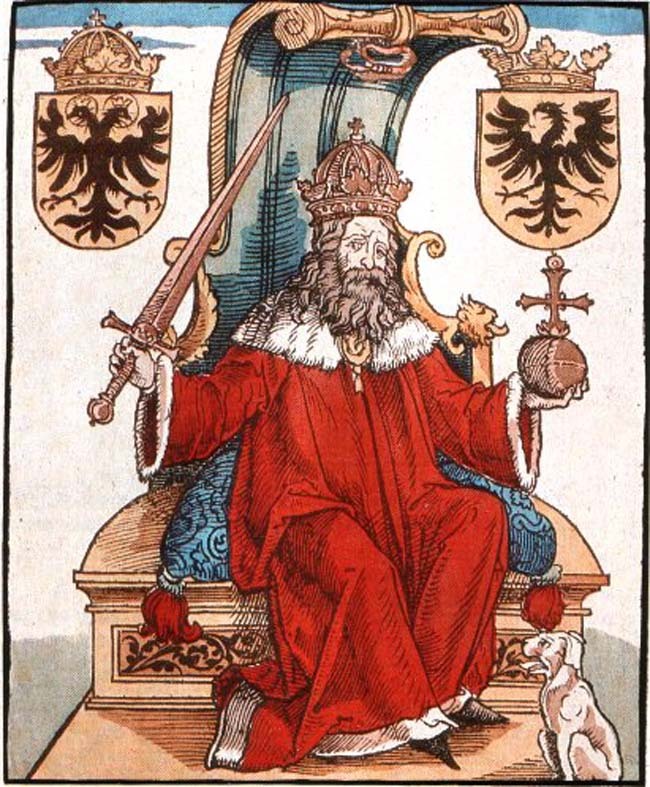 Император Сигизмунд I Люксембург - возобновитель Ордена Дракона. Гравюра из хроники Ульриха фон Рихтенталя (XV век)