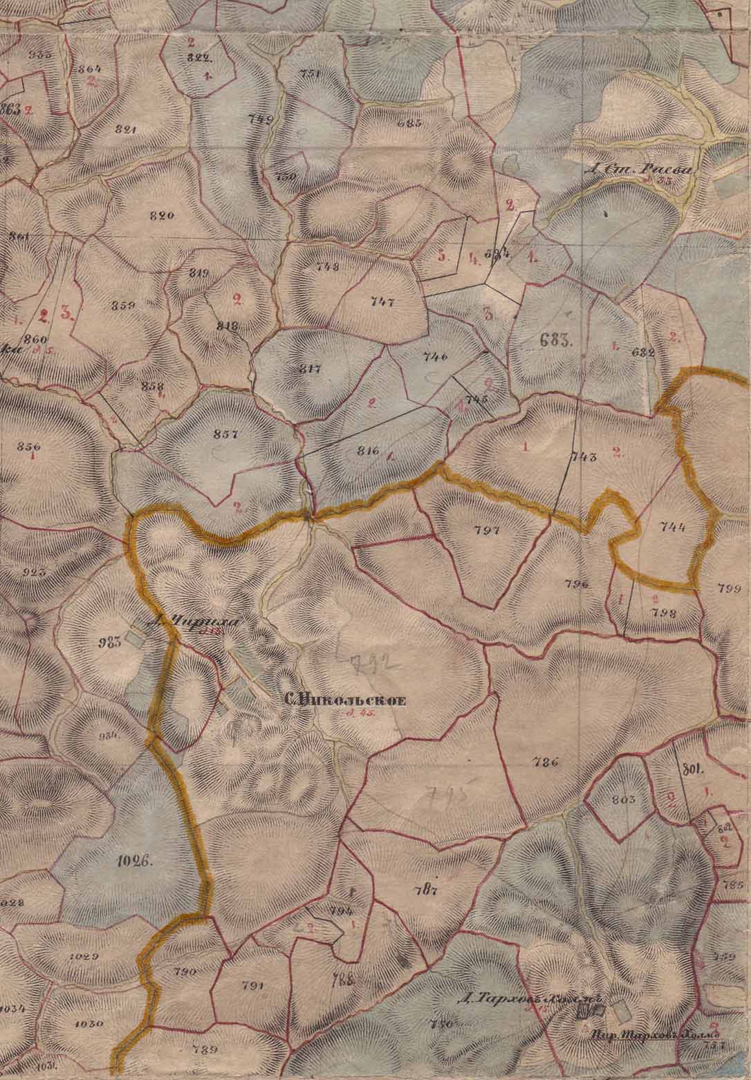 Тархов Холм. Карта окрестностей. Карта Менде. 1857 год 