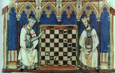 Два тамплиера играющих в шахматы. Миниатюра из испанской рукописи 13 века 