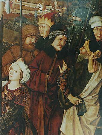 Предположительное изображение Влада Дракулы Цепеша на картине Распятие. Вена. Kirche Maria am Gestade (Церковь Марии на берегу). 1460 